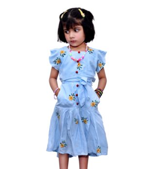 SKY BLUE BABY GIRL LILAC TOP & SCART SET WITH HAND EMBROIDERY