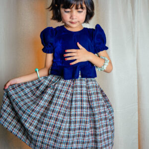 GIRLS ROYAL VELVET TOP &CHECKBOTTOM FROCK