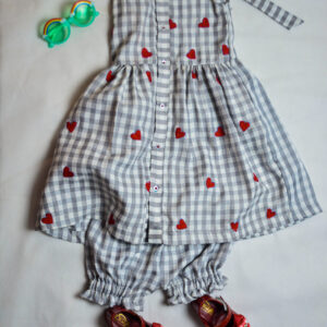ADORABLE CHECK FROCK WITH RED EMBROIDERED HEART – PERFECT FOR GIRLS
