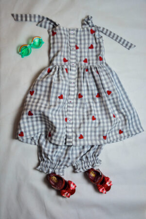 ADORABLE CHECK FROCK WITH RED EMBROIDERED HEART – PERFECT FOR GIRLS