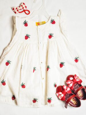 OFF-WHITE FROCK WITH HAND CRAFTED STRAWBERRIES - Image 3