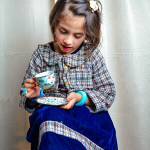 VELVET BABY GIRL FROCK WITH WOOL CHECK JACKET