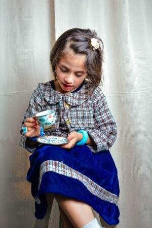 VELVET BABY GIRL FROCK WITH WOOL CHECK JACKET