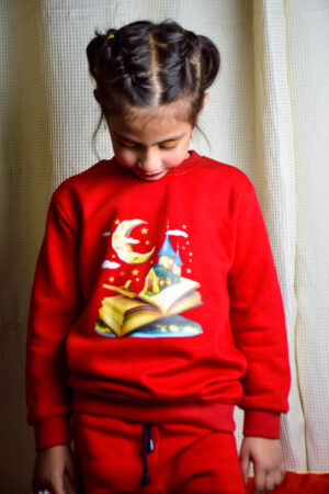 Stylish Red Fleece Tracksuit for Girls (Ages 1-6) with Unique Prints