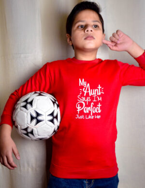 Red Fleece Shirt for Boys (6-12 Years) – "My Aunt Says I’m Perfect Like Her"