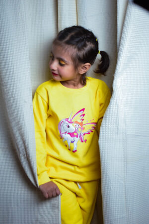 Yellow Girls' Tracksuit (Ages 1-6) with Magical Unicorn Print – Stylish & Comfortable