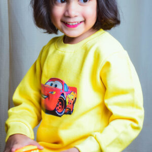 Unisex Yellow Fleece Tracksuit with Fun Car Print "Ages 1-6"