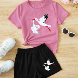 Baby Pink T-Shirt & Shorts Set with unique print For Kids  age (1 to 12)