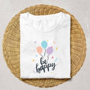 "Be Happy Balloon Print White Crew Neck T-Shirt for Kids (Ages 1-12)"