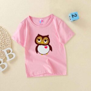 Hoot & Cute: Adorable Pink Owl Print T-Shirt for age (1 to12)