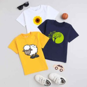 Trendy Trio: Pack of 3 Stylish Tees for Kids – yellow, blue & white  for age(1to12)