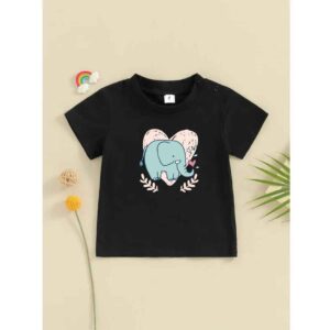 Majestic Vibes: Black Tee with Bold Elephant Print  for age(1to12)
