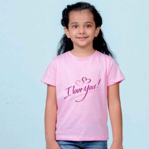 Sweet Love – Baby Pink ‘I Love You’ Tee for Girls (Ages 1–12)