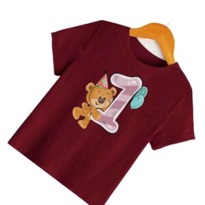 Party Ready: Maroon Tee with Teddy in Birthday Vibes for age (1to2)