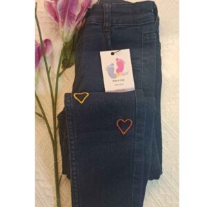 Blue Jeans for Girls (Ages 1-16) with Multicolor Heart Embroidery on Bottom! - Image 2