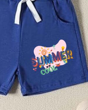 Blue Shorts with Beautiful Cool Summer Print | Soft & Comfortable Kids Wear - Image 2