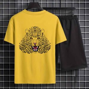 Fierce & Trendy: Yellow Cheetah Print T-Shirt with Black Shorts – Perfect for Bold Looks!(1to12)
