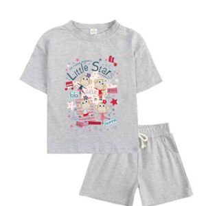 Twinkle in Style! Gray Star Print T-Shirt & Shorts Set – Cute & Trendy Summer Outfit(1to12)