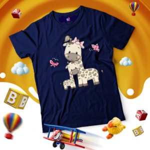 Navy Blue Mama & Baby Giraffe Printed T-Shirt – Adorable & Comfortable Tee(1 to12)