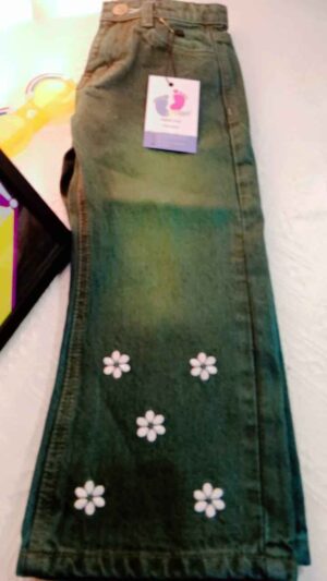Bloom in Style: Wide-Leg Jeans with Floral Embroidery for age (1 to12) - Image 3