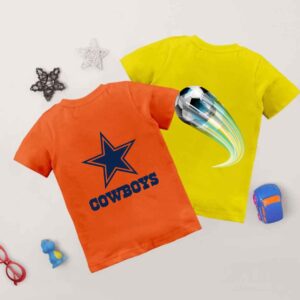 Pack of 2 Boys' T-Shirts – Cowboy & Football Prints (Orange & Yellow)