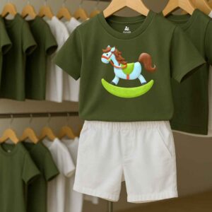 Earth Olive Tee & Crisp Cloud Shorts Set – Timeless Comfort for Everyday Play - Image 2