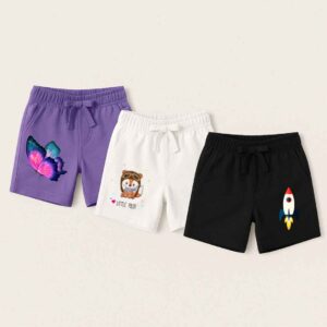 Triple Style Combo – Pack of 3 Summer Shorts for Kids (purpul,offwhite,black)