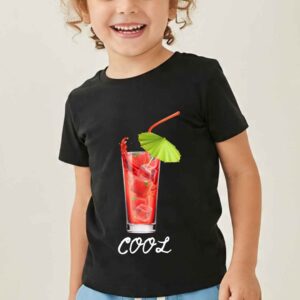 Black cotton T-shirt for boys with soft drink glass and "Cool" text print – fun summer outfit for kids