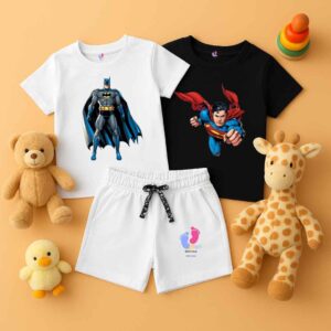 Boys Pack of 3 Batman and Superman T-Shirts Superhero T-Shirt Bundle for Boys – Batman and Superman Pack of 3 Boys Cotton Superhero T-Shirts Boys Batman and Superman Printed T-Shirts – Pack of 3 Stylish Superhero T-Shirt Set for Boys – 3 Pack