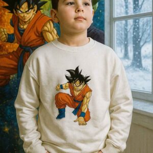 Boy wearing Dragon Ball Z Kids Sweatshirt – soft cotton anime winter wear