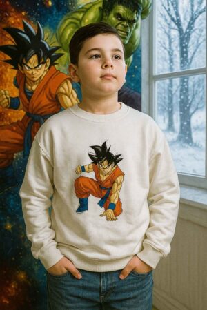 Boy wearing Dragon Ball Z Kids Sweatshirt – soft cotton anime winter wear