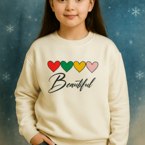Off-White girls Winter Sweatshirt with Pastel Hearts – Ages 6y to 12y