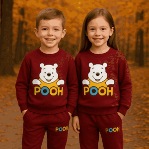 Maroon Pooh Jogger Set – Kids Winter Collection in Pakistan