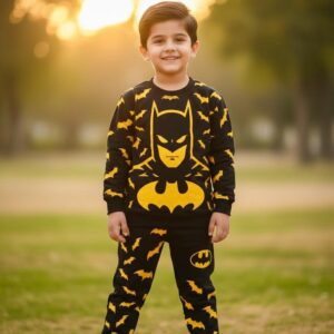 Batman Printed Kids Winter Tracksuit – Premium Cotton Fleece | Boys Warm Night & Casual Wear (Ages 1–10) YEARS