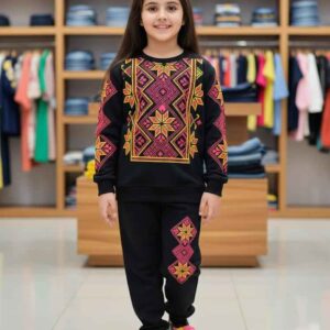 Ethnic Girls Winter Tracksuit – Premium Cotton Fleece | Warm Casual & Night Wear (Ages 1–10)