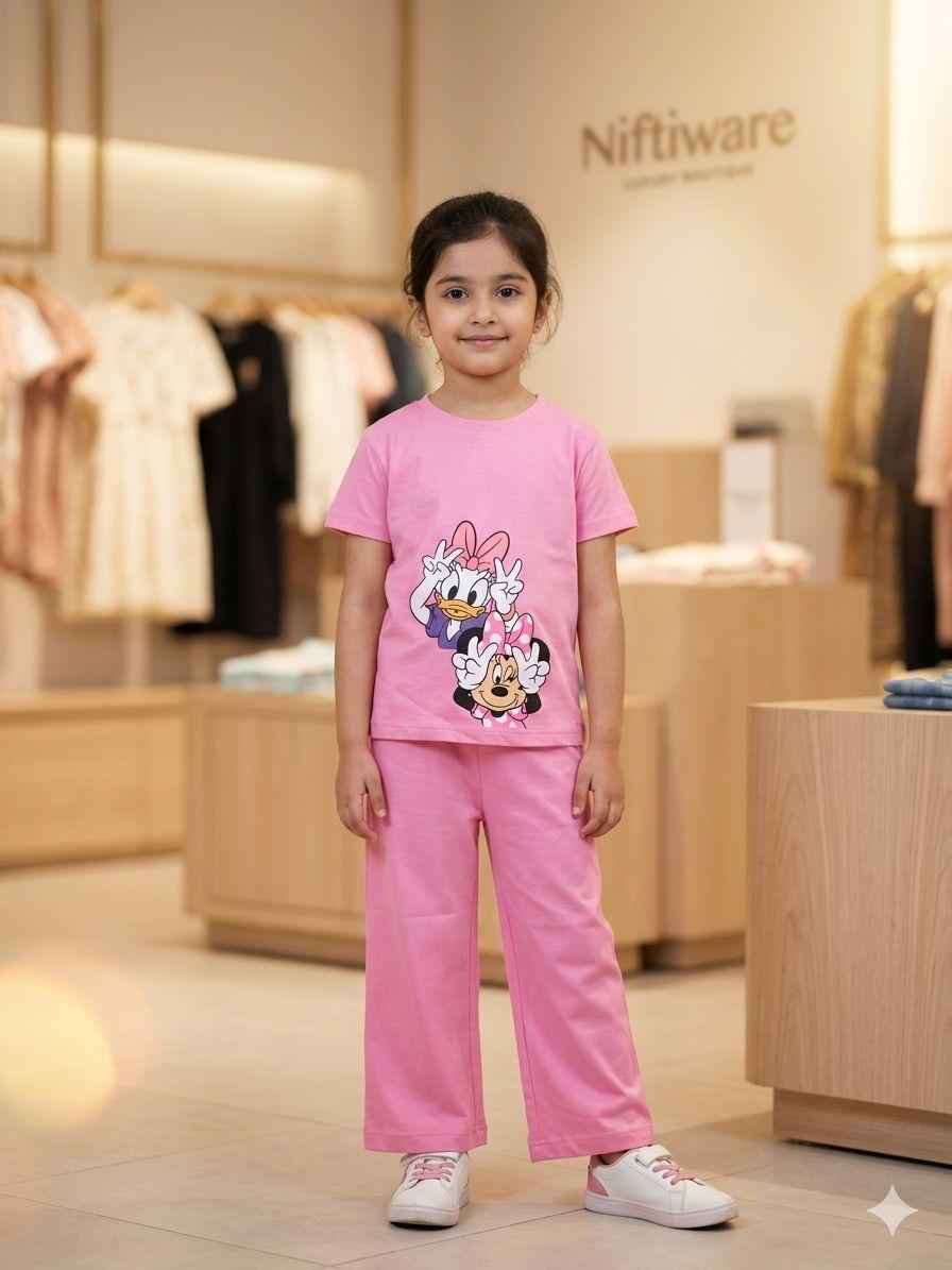 Girls pink cartoon printed kids outfit soft cotton kids clothes Pakistan summer girls dress
