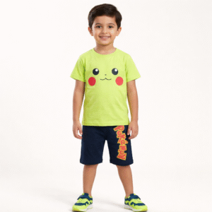 boys green cartoon printed kids outfit cotton summer kids clothes pakistan boys casual outfit