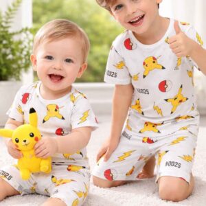 Pikachu printed kids summer cotton set for boys in Pakistan comfortable breathable night suit for age 1 to 6 years