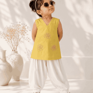 Luxury Kids Yellow Kurta Shalwar Set – Custom Made Festive Outfit for Ages 1–6 Years
