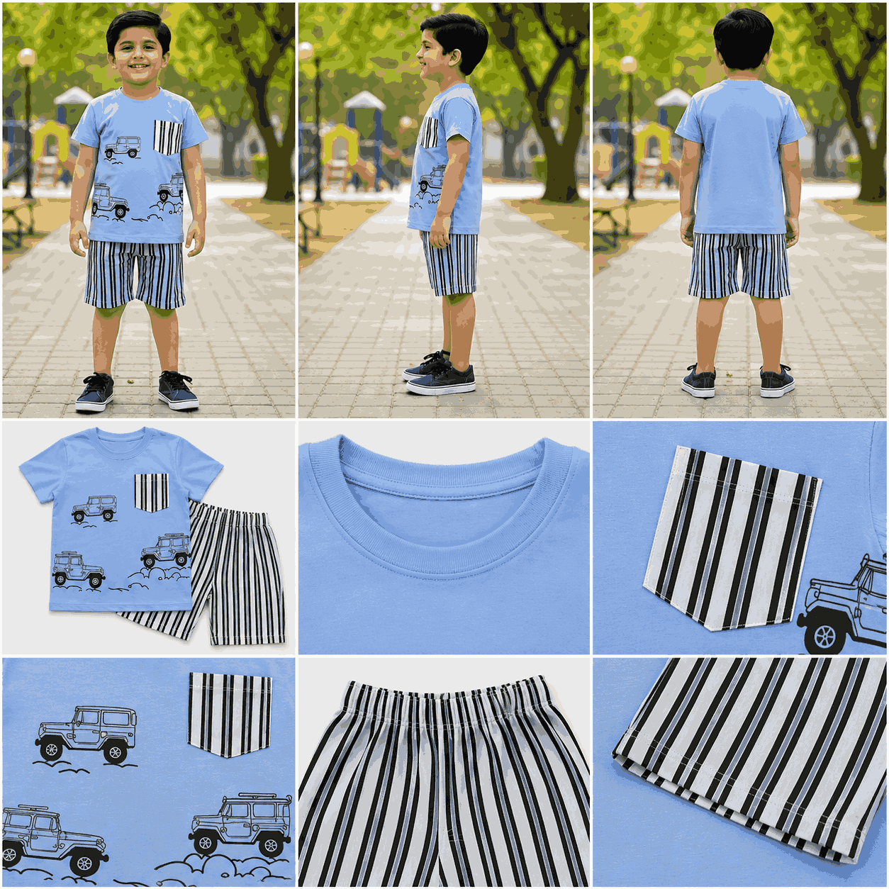 Boys Cotton Summer T-Shirt & Striped Shorts Set – Soft & Comfortable Casual Wear - Image 2