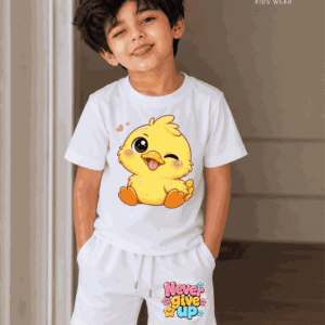 Kids white T-shirt and shorts set with chick print