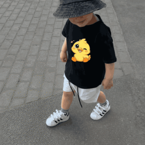Cute yellow chick print black T-shirt for kids boys fashion Pakistan